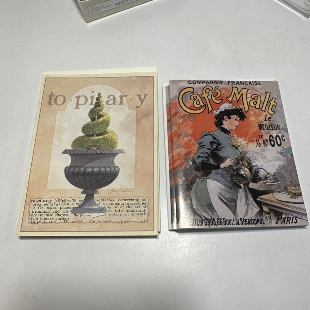 Postcard lot.  4- Topiary Cards / Envelopes And 4 Café‎ Malt 4 Cards / Envelopes